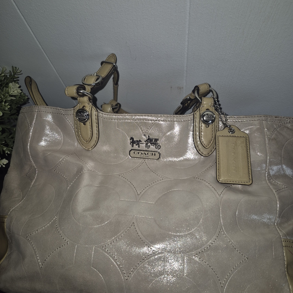 Coach Beige Leather Tote Bag